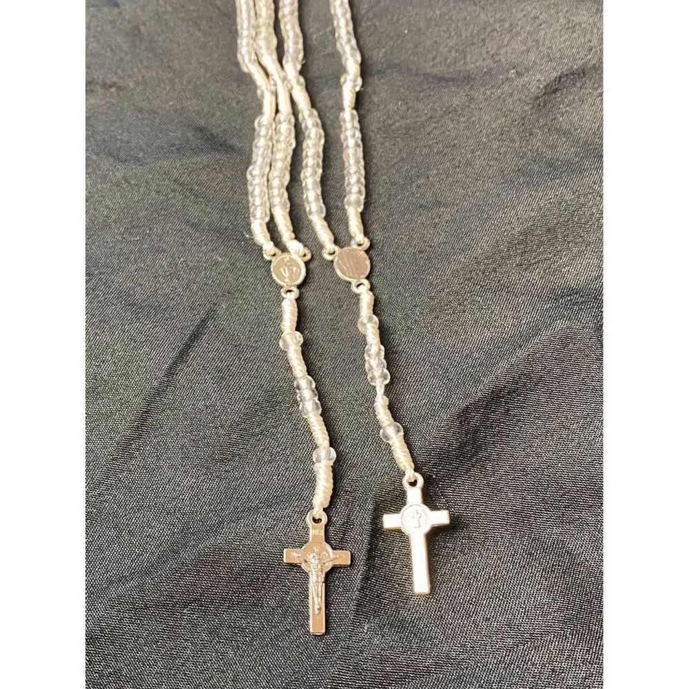White Rosary Necklace Mini Rosary